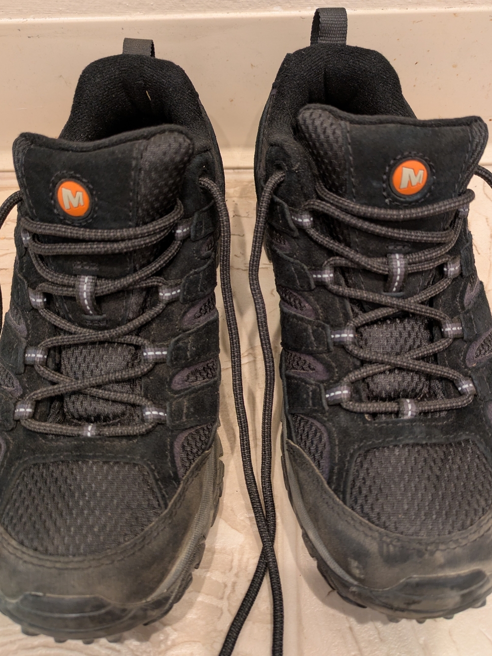 Merrell Black Athletic Hiking Shoes with Orange Logo